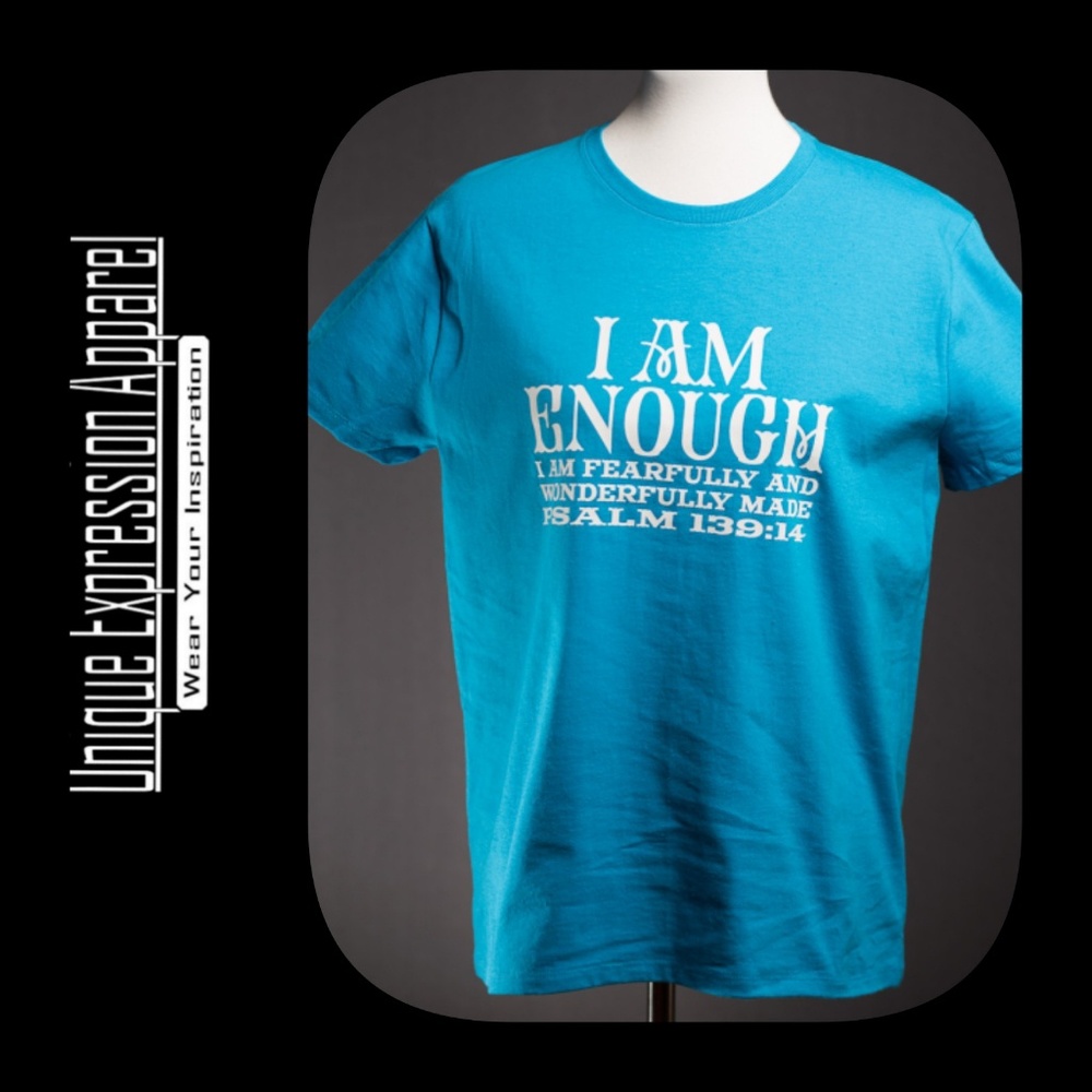 5⭐ "I Am Enough" casual cobalt graphic tee